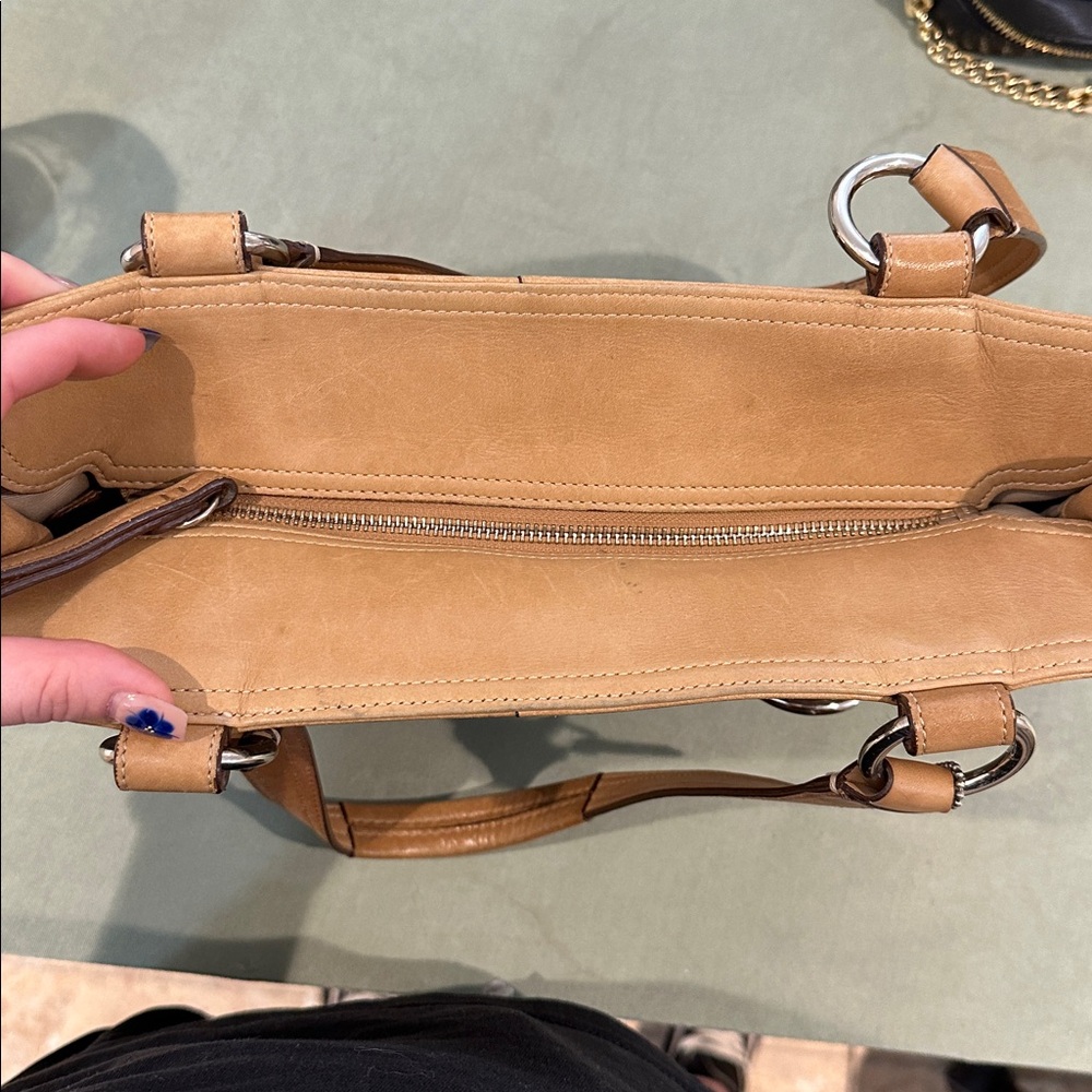 Coach Tan Leather Double Front Pocket Shoulder Tote - Picture 6 of 8